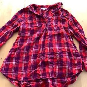 A-glow large maternity top - red and pink plaid with gold